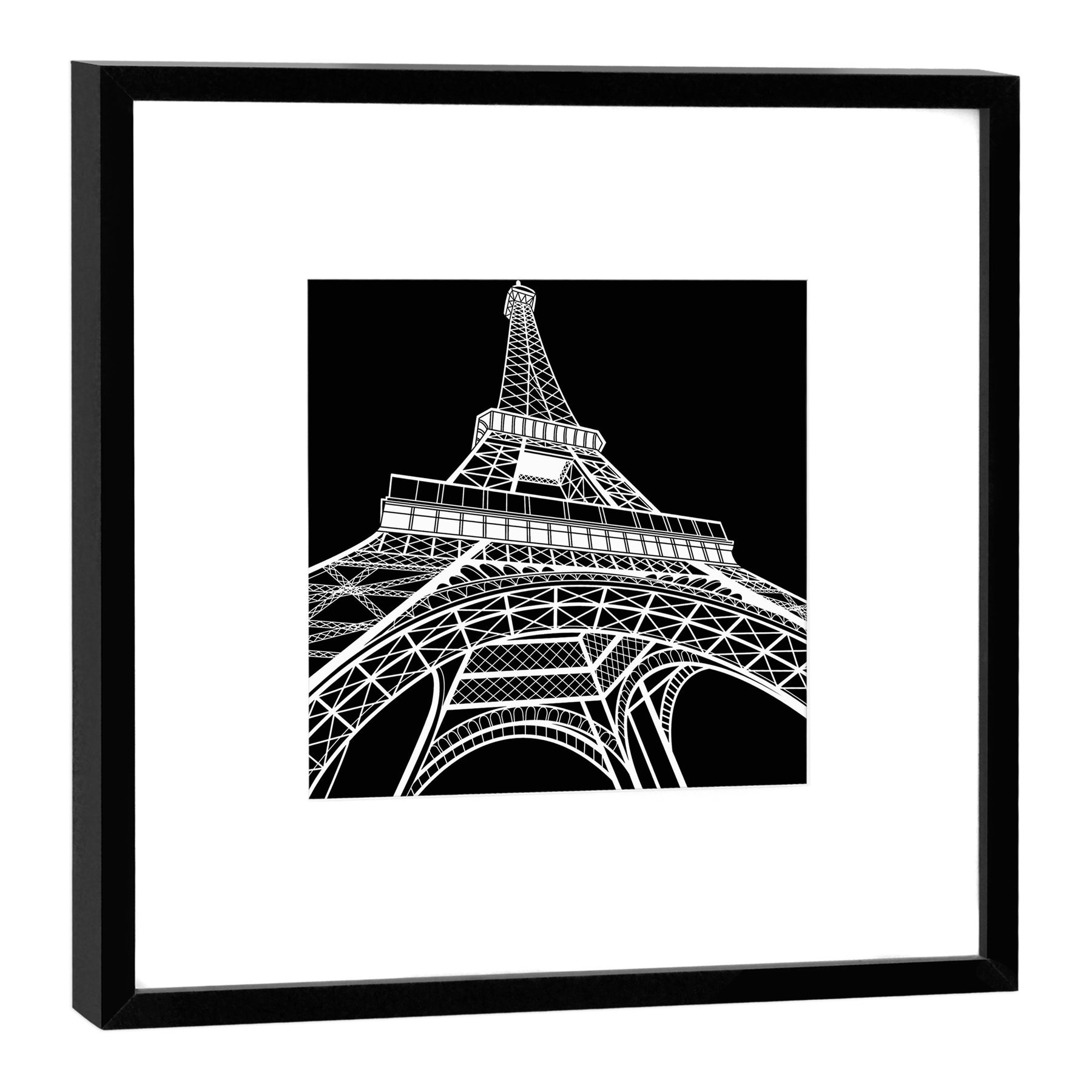 Stampa Fotografica su Cornice in Legno - Stampa Artistica - Formato: 27 x 27 cm - Colore Telaio: Nero - Motivo Grafico Urbano: Parigi, Torre Eiffel, Legno Bianco