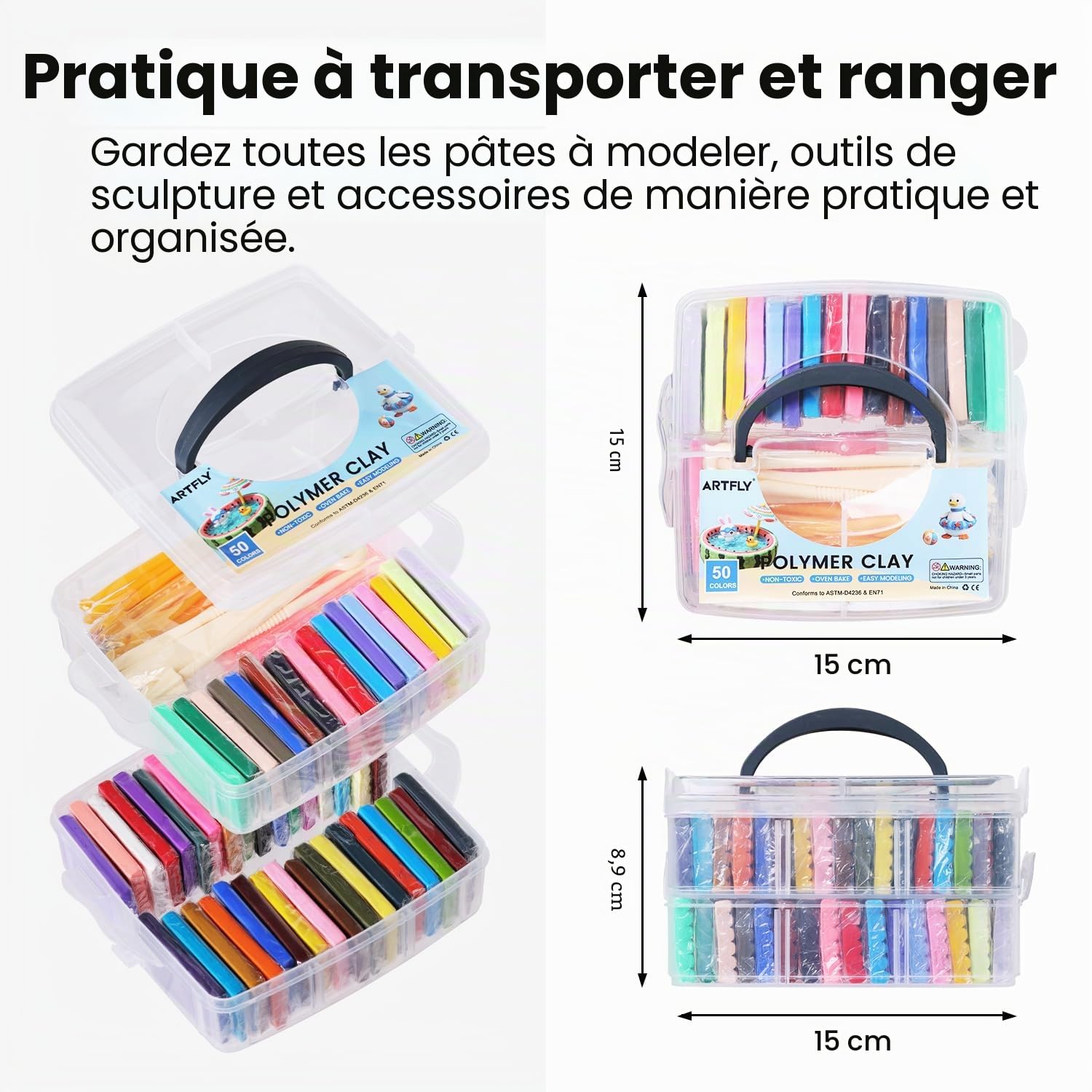 ARTFLY Pâte Polymère, 50 Couleurs Pâte Polymère,Sûr et Non Toxique, Cuisson au four Pate a Modeler DIY Clay Kit avec Outils de Modelage et Accessoires, Cadeau pour Les Enfants