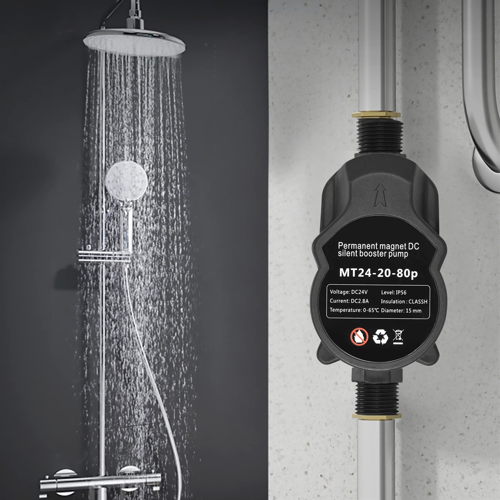 Bomba sumergible pequeña ajustable Bomba de presión agua 24 V CC, 220 V, 80 W, 15 presurización for el hogar calentador solar ducha fregadero cocina