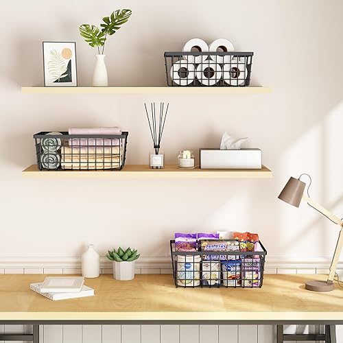 Miniatura 5 de Wisdom Star Paquete de 4 cestas grandes de almacenamiento de alambre para organización de despensa y contenedores de almacenamiento, cestas de
