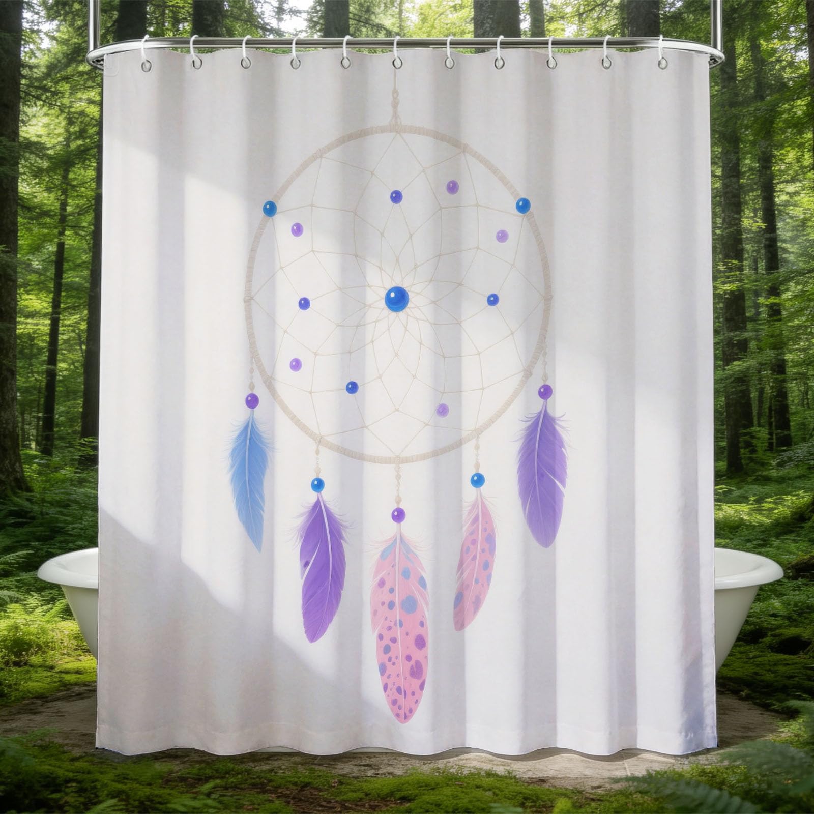 Hongduo 3D Feather Shower Curtain for Stalls Bathtubs Watercolor Dreamcatcher Bathroom Decor Shower Curtain Set Polyester Fabric Waterproof 180x200cm/71X79 Inch with Hooks