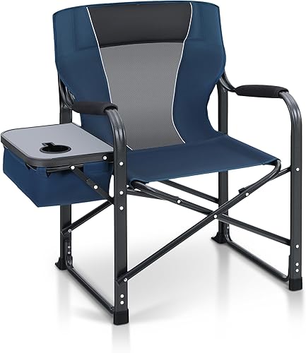 LET'S CAMP Silla de director plegable de gran tamaño para exteriores, silla de campamento resistente con mesa auxiliar y bolsa enfriadora para