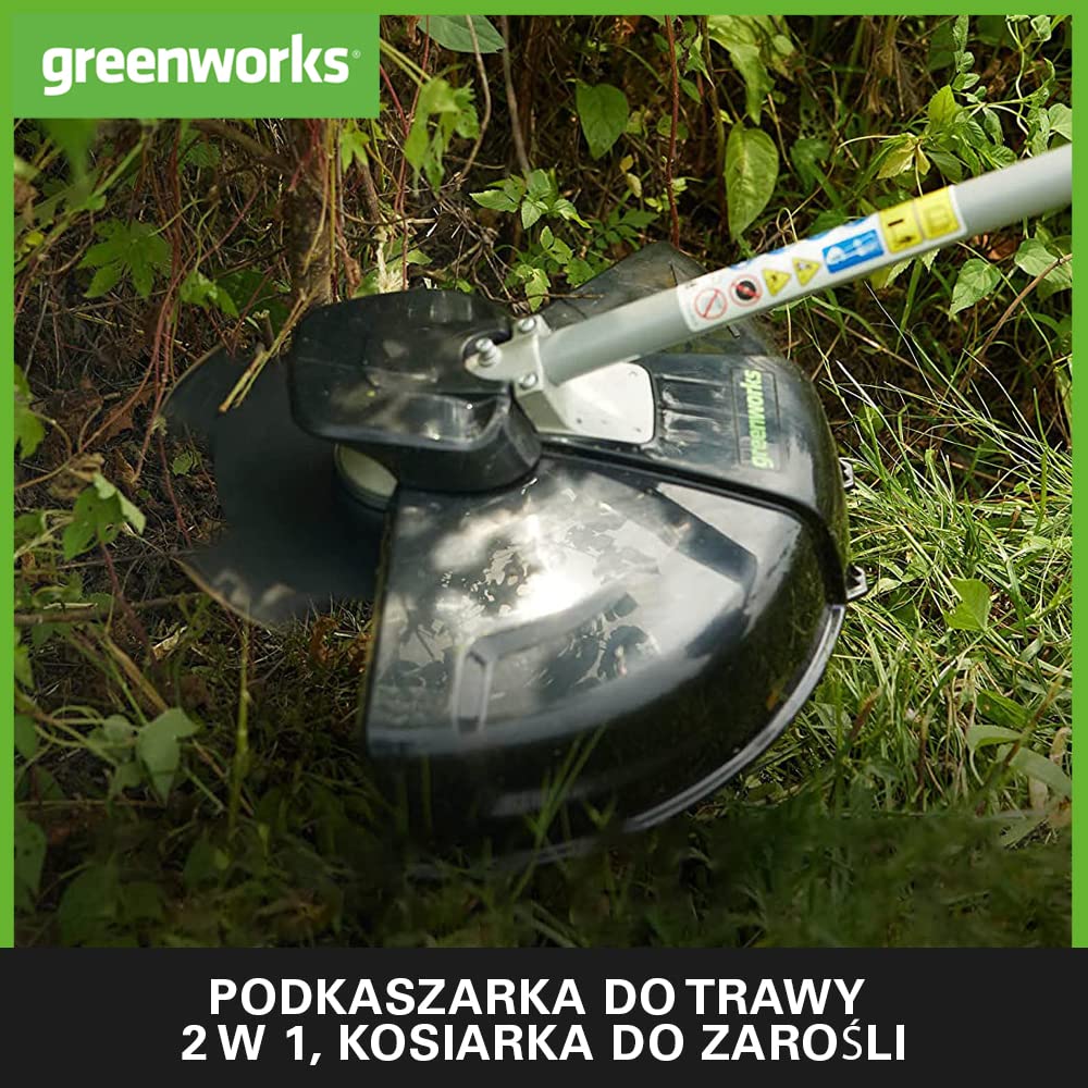 Greenworks GD40BCB Akumulatorowa Kosa z Silnikiem Bezszczotkowym, Szelki, Uchwyt Rowerowy, 40 cm Szerokość Cięcia, 2 mm Żyłka Nylonowa lub 25 cm Ostrze BEZ Baterii 40V i Ładowarki