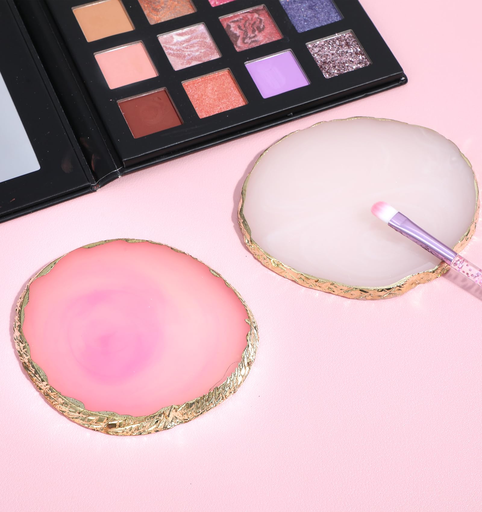 Lot de 2 accessoires de design d'ongles - Aspect agate blanc et rose - Avec bord doré - Résine de qualité supérieure - Prêt à l'emploi - Pour le nail art - Cadeau pour femme et fille - Bricolage