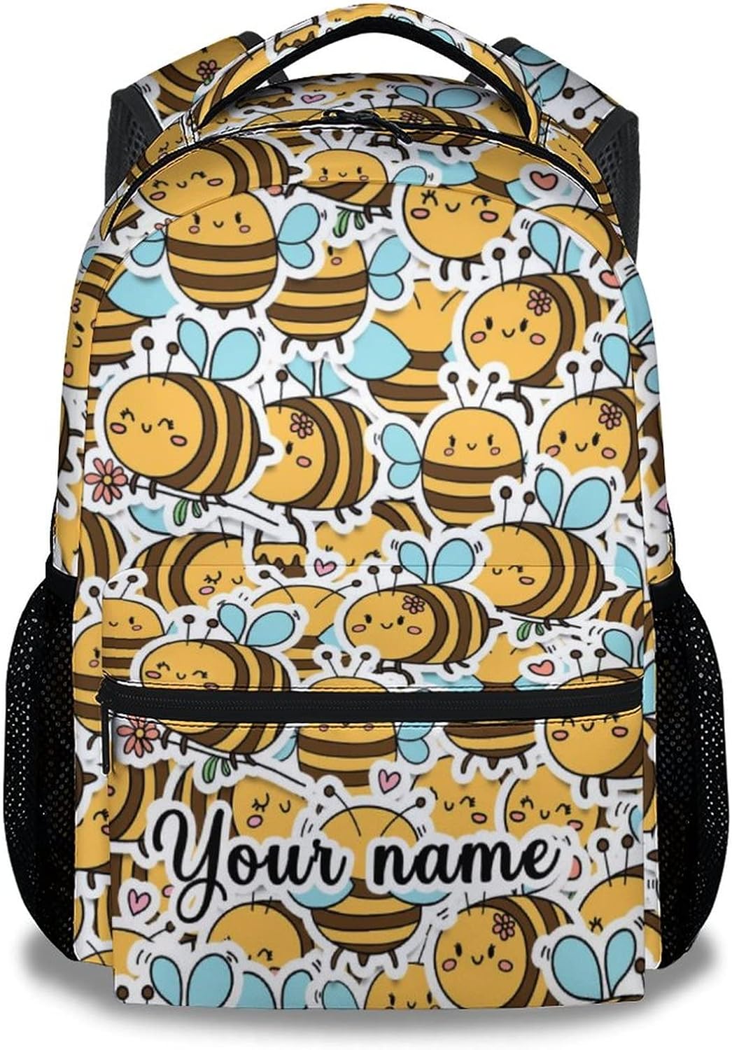 Custom Bee Backpack for Girls Boys, 16 Inch Cute Bookbag with Large Capacity, Durable Lightweight Travel Laptop School Bags