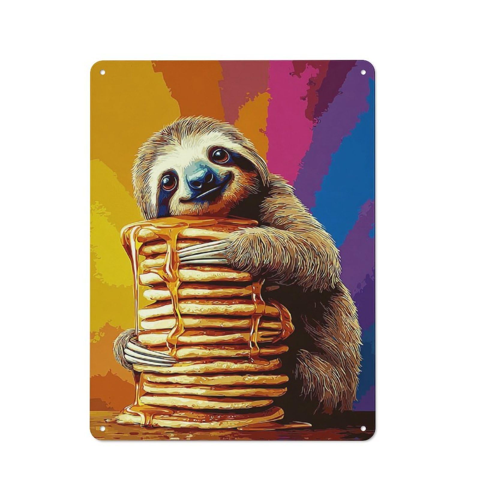 Vintage Sloth Enjoys Pancakes Bistro Metal Sign 40x30cm, Bistro Wall Plaque for Takeaway, Bar, Kitchen Or Counter Area