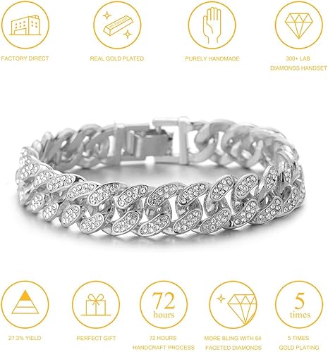 Miniatura 4 de Halukakah Cadena de eslabones cubanos para hombre, cadena de oro de 0.590.78 pulgadas, gargantilla Miami de 16182022"24"30"35", pulsera de 7"8"9" en