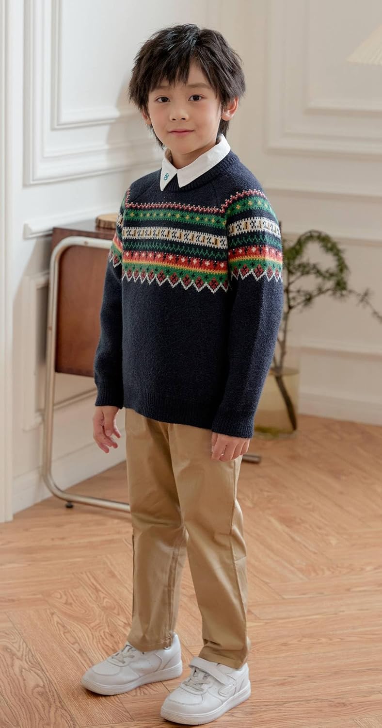 SMILING PINKER Toddler Boys Christmas Sweater Crewneck Long Sleeve Reindeer Santa Snowman Knit Pullover Chunky Top - Image 4