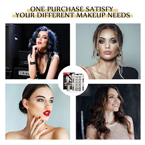 Miniatura 7 de Cintizon - Pestañas magnéticas aspecto natural 10 pares de pestañas reutilizables para ojos 4 tubos de delineador de ojos con pinzas pestañas
