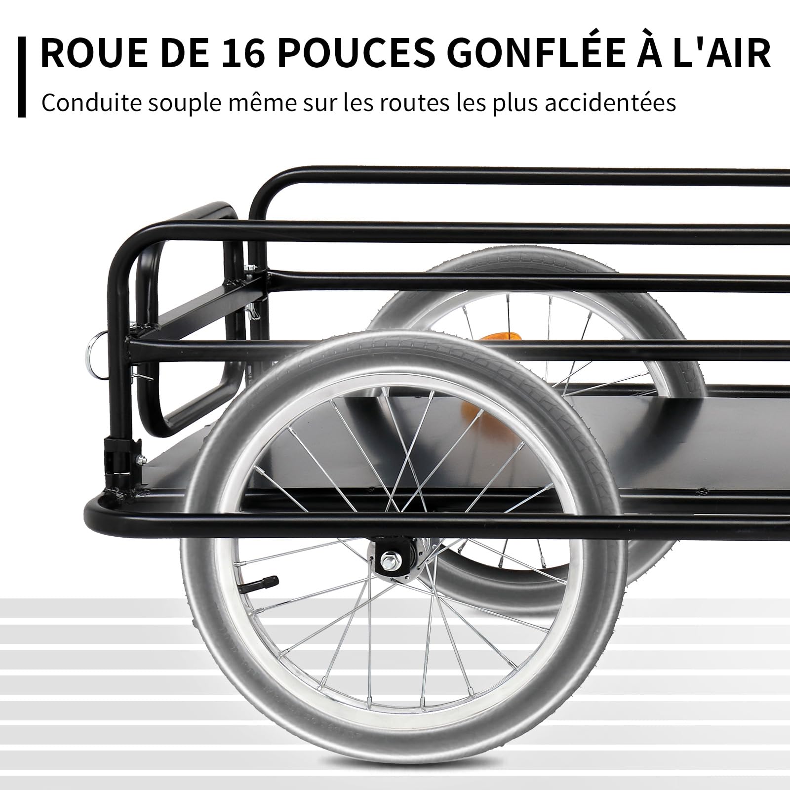 LEADZM Remorque Vélo Pliable, Remorque Cargo avec Attelage Universel, Remorque de Transport avec Pneus Pneumatiques 16 Pouces, Réflecteurs de Sécurité, 60 kg, 155 x 67 x 78 cm