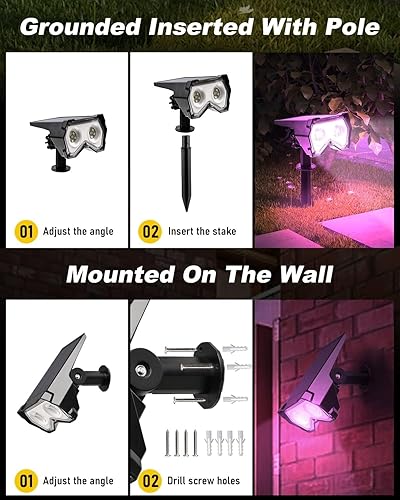 Miniatura 6 de solebell Luces solares de Halloween 8 colores10 modos, 2 en 1 focos solares de Halloween para jardín al aire libre con IP65 impermeable, luces