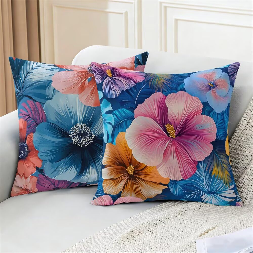 Federe Cuscini Divano 60x60 cm Federe Morbido Copricuscini Blu in Velluto, 2 Pezzi Copri Cuscini per Divano Nordico Quadrati Decorativi Federa Cuscino Fiori per Camera da Letto Soggiorno (IU67)