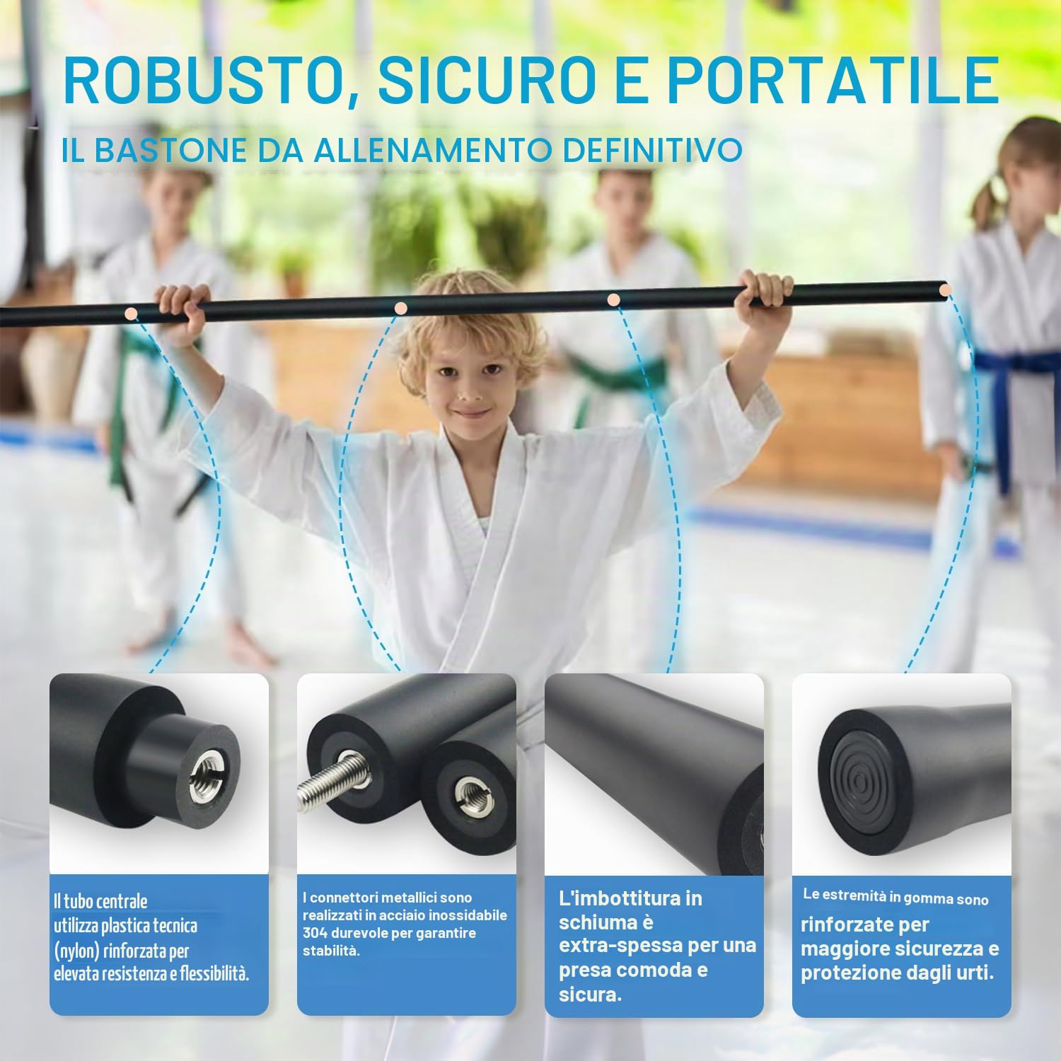 Bastone Pieghevole da 1,2 m e 1,8 m, per Arti Marziali con Imbottitura in Schiuma per Una Pratica sicura, Design Portatile con Borsa per Il Trasporto