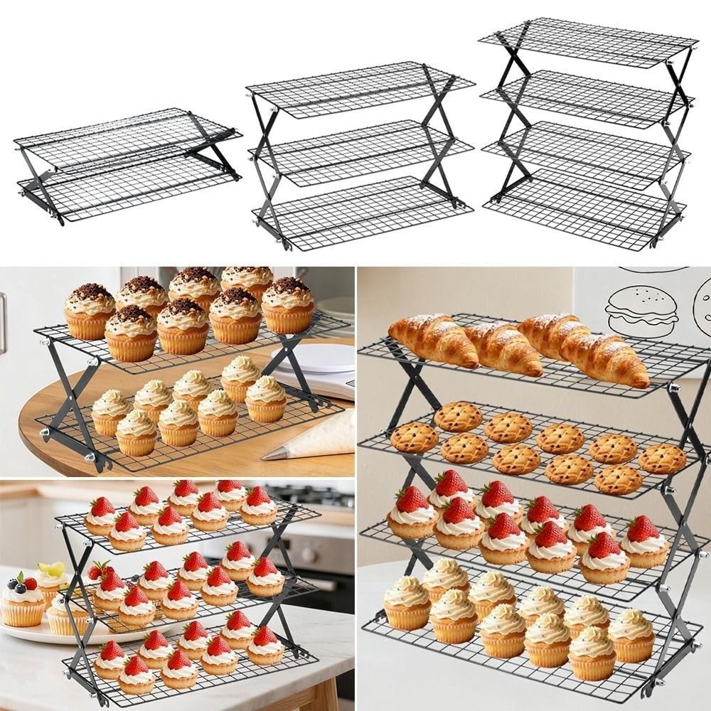HIZON Rejilla de enfriamiento de Acero Inoxidable Horno Negro Plateado | Bandeja de enfriamiento for hornear, rejilla de alambre, soporte for rejilla, uso en cocina(Grey-3 Layers)