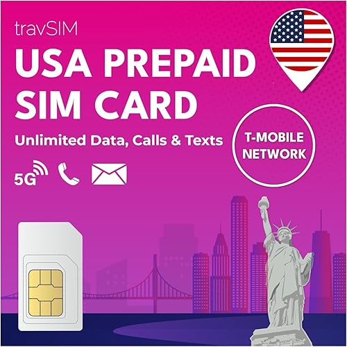 travSIM Prepaid SIM Card USA (Uses The T-Mobile Network) |