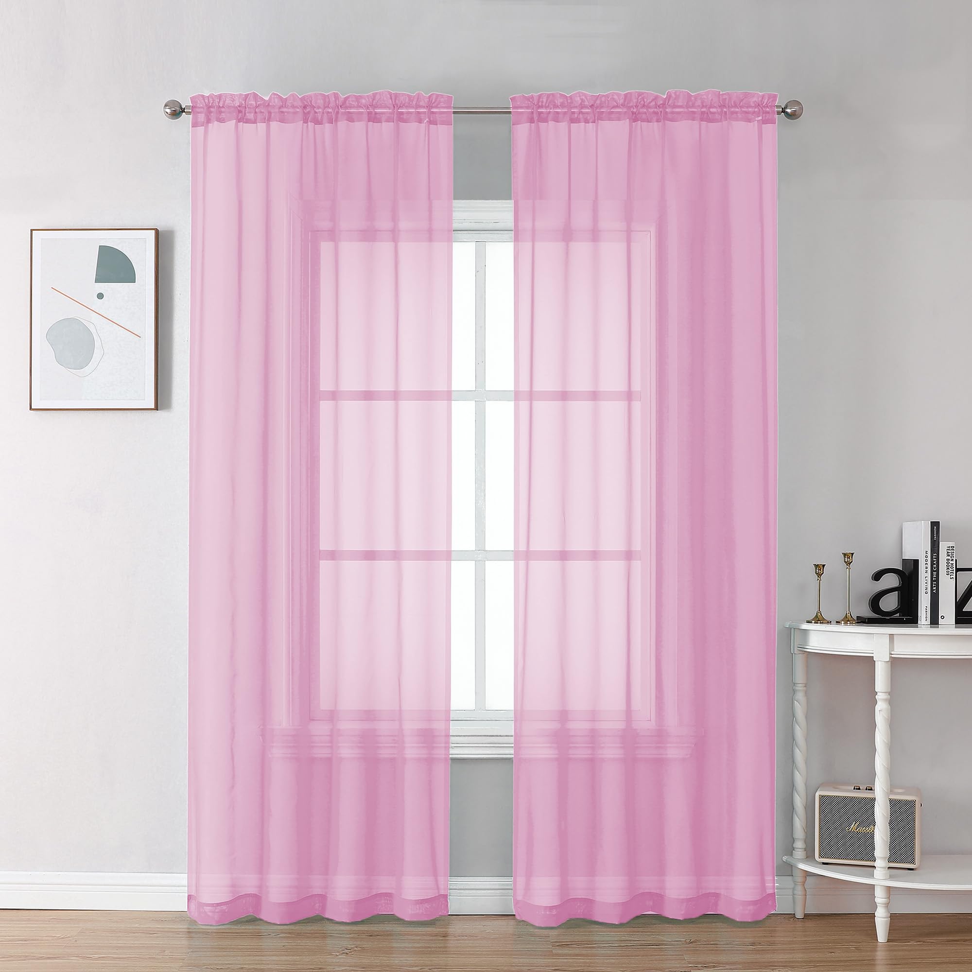 Chyhomenyc Pink Sheer Curtains 78 Inches Long 2 Panels Set for Living Room, Light Filtering Voile Lightweight Bedroom Curtains, Rod Pocket Solid Window Treatment Drapes, Each 42W x 78L