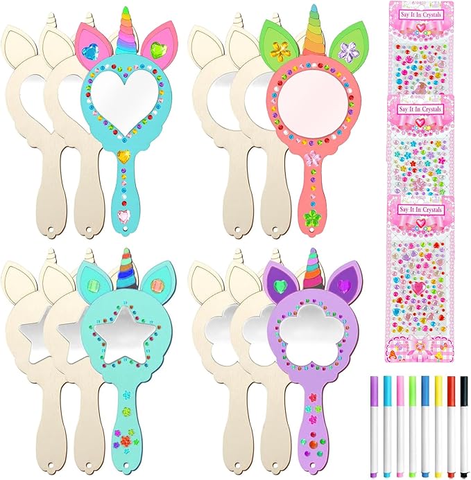 Set 27 Pezzi Specchio Unicorno Fai Da Te - Legno Per Pittura E Decorazione Bambini - Foto 12