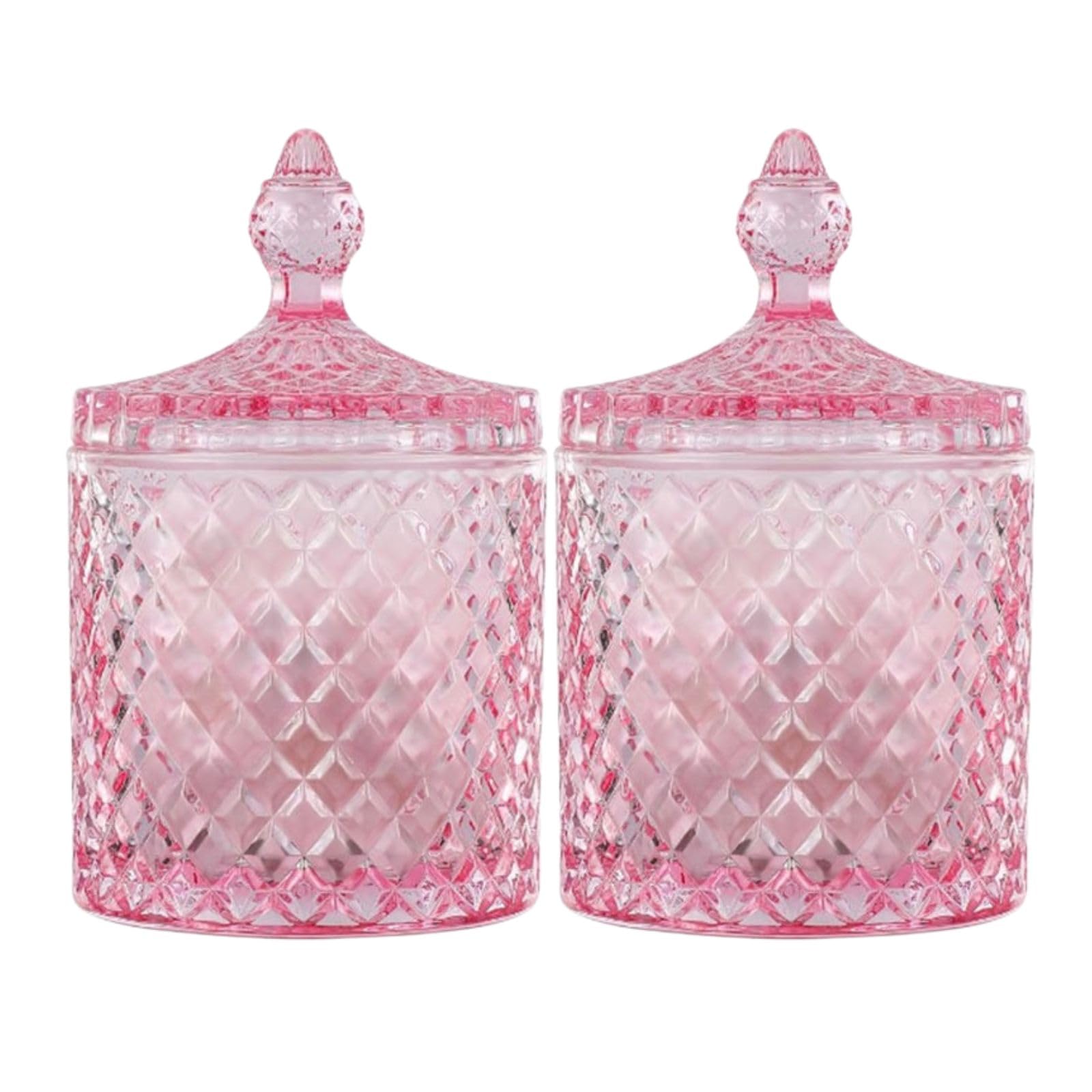 Saim Barattolo di vetro con coperchio, 2 pezzi decorativi per caramelle, 8,6 cm, barattoli per biscotti da buffet, contenitori per alimenti, rosa