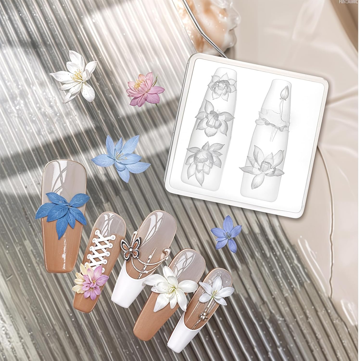 3D Lotus Flower Nail Art Molds, Silicone Nail Art Molds Classic Lotus Carving Template 3D Flower Nails Charm Mold Resin Decorative Floral Mold for Nails Decorations Supplies
