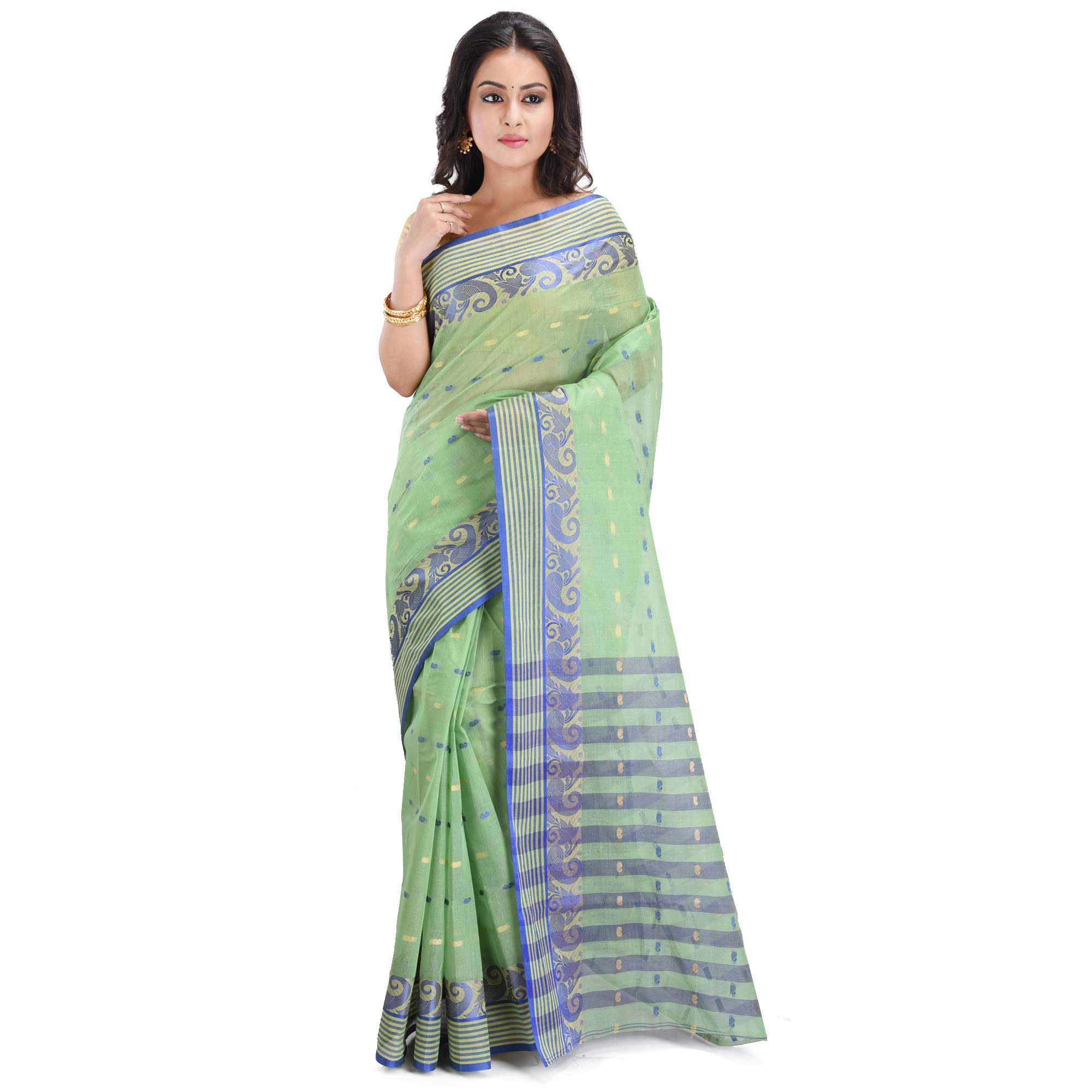 RAJ SAREE HOUSEWomen's Tant Cotton Saree Without Blouse Piece (RSH-802, Olive)