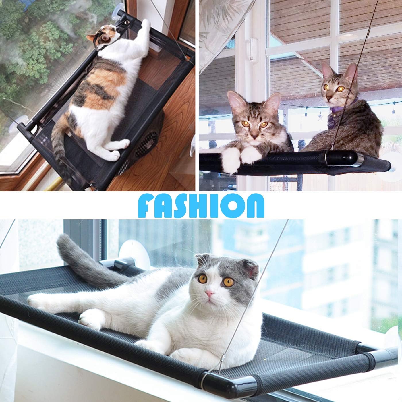 Cat Bed Window Perch Hammock Sunny Seat for Larger Cats Perches Window Mounted Cat Beds Two Kitty Window Seat Animal Pet Kitten Cot Beds Heavy Duty 4 Suction Cups Holds Up to 60lbs