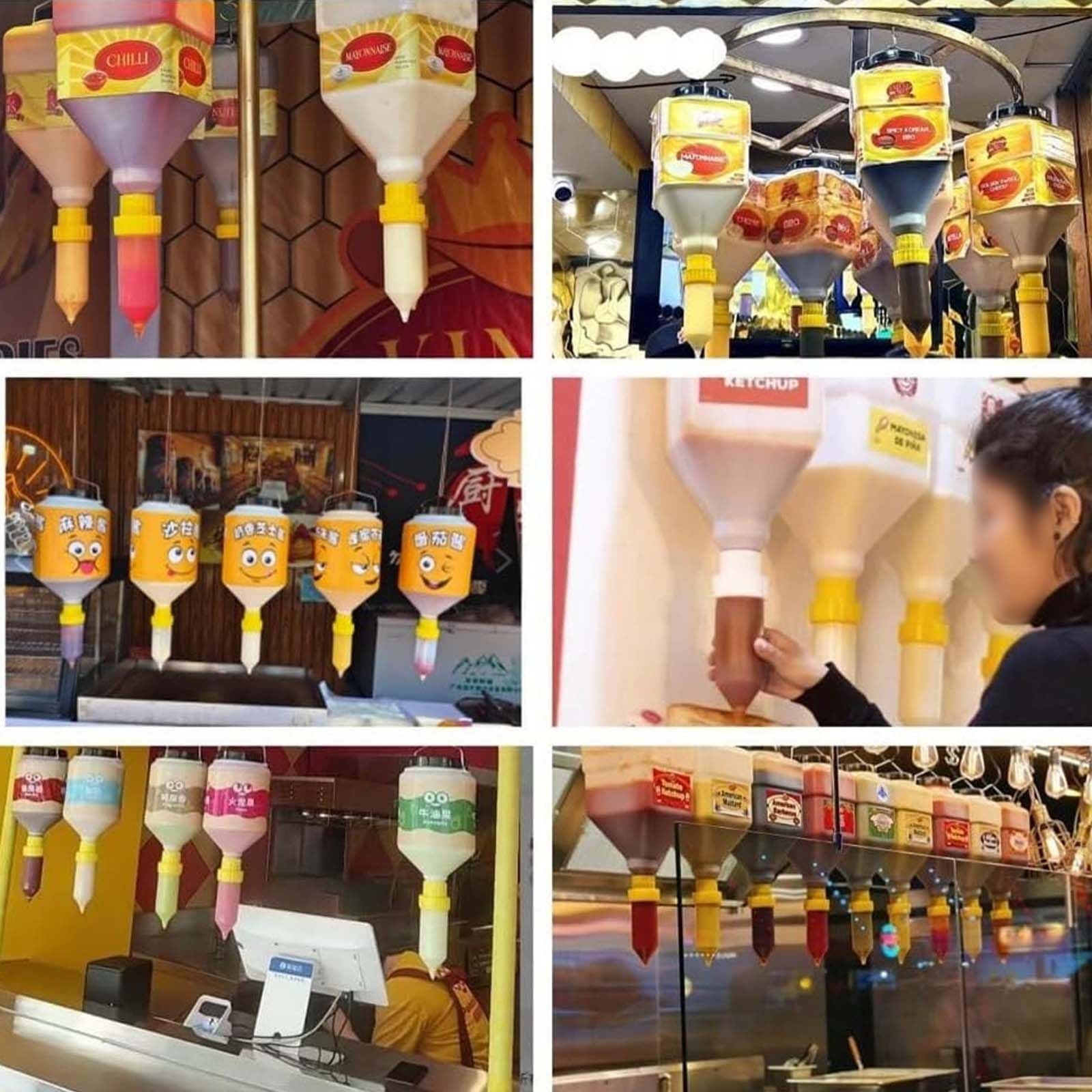 Dispenser per salse, bottiglia da spremere ricaricabile, contenitore per condimenti di grande capacità, design a prova di perdite, interno antiaderente, supporto rotante a 360°, capacità 5,5 l