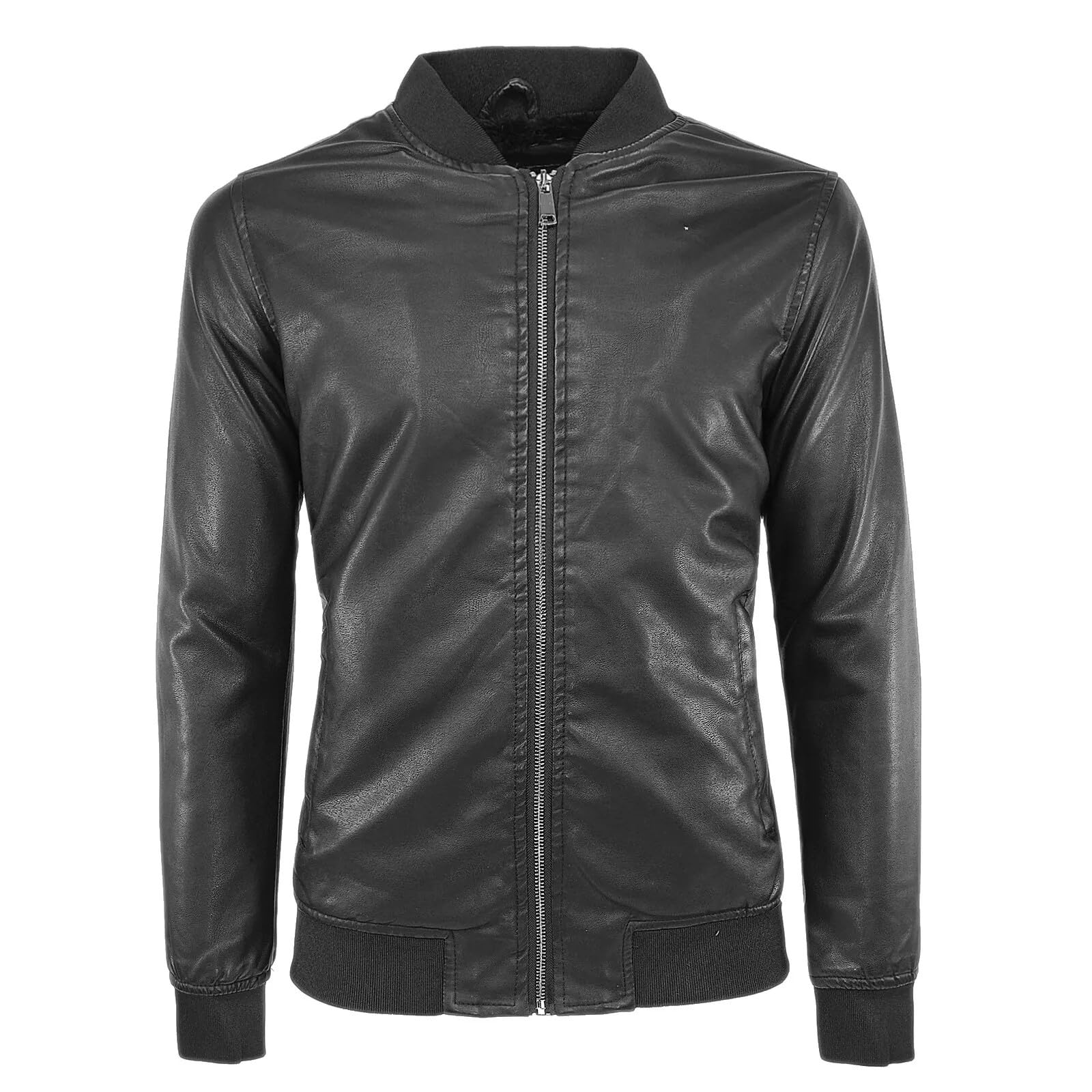 Giubbotto Uomo Invernale Giubbino Imbottito Con Pelliccia Giacca in Eco Pelle Nera Casual