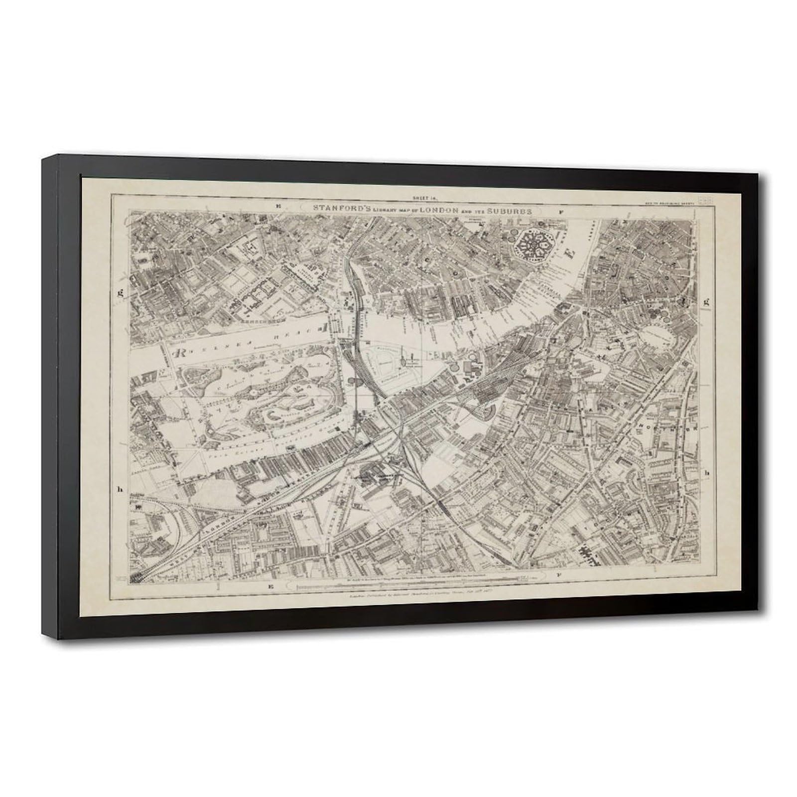 Carte de Londres 1877 ancienne affiche suspendue déco murale salon 30x45