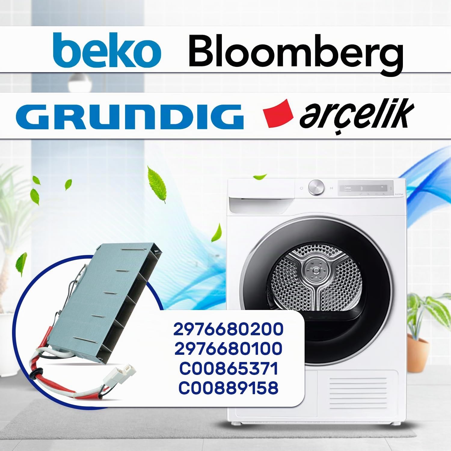 Heizelement Trockner 1600+700W 230V mit 2976680200 für Beko für Blomberg