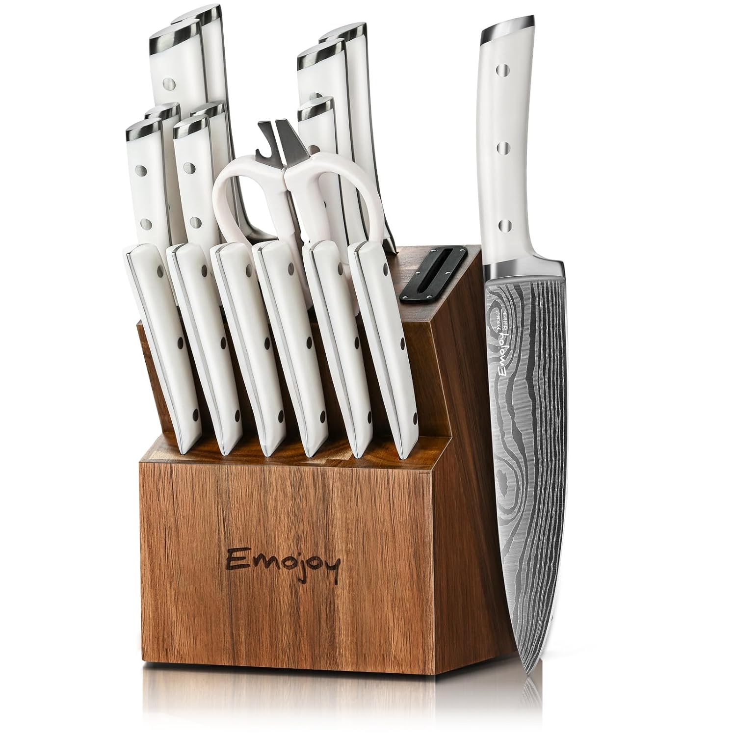 Knife Set Emojoy 18-Pieces Kitchen Knife Set With Wooden Block German Stainless Steel Knife Block Set With Built-In
