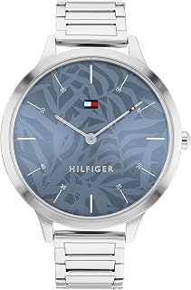 Relógio feminino de quartzo e aço inoxidável com pulseira de elos, cor: azul (modelo: 1782496), Prata, Casual