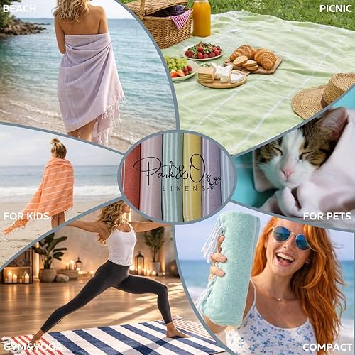 Miniatura 5 de PARK&OZ - Toallas ligeras de algodón turco (2 unidades) Prelavadas Absorbentes y de secado rápido Sin arena De gran tamaño Toallas