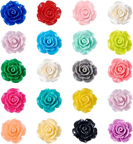 Mega Pet 200 dijes de resina con parte trasera plana, color mixto al azar, sin taladrar, decoración floral, 18-0.787 x 0.354 in, para manualidades,