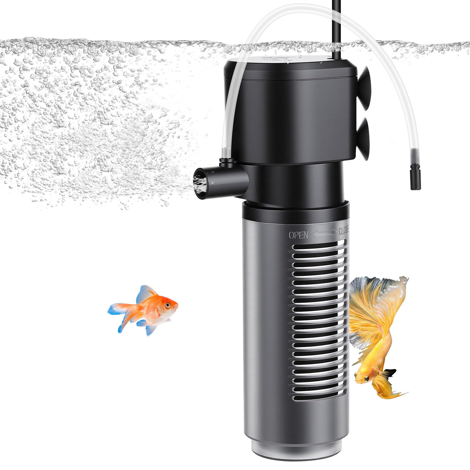 AQQA Aquariumfilter, 660 l/h, einstellbarer starker Durchfluss, Aquariumfilter, 6,5 W, leise Aquarium-Filterpumpe für Tanks bis zu 200 l