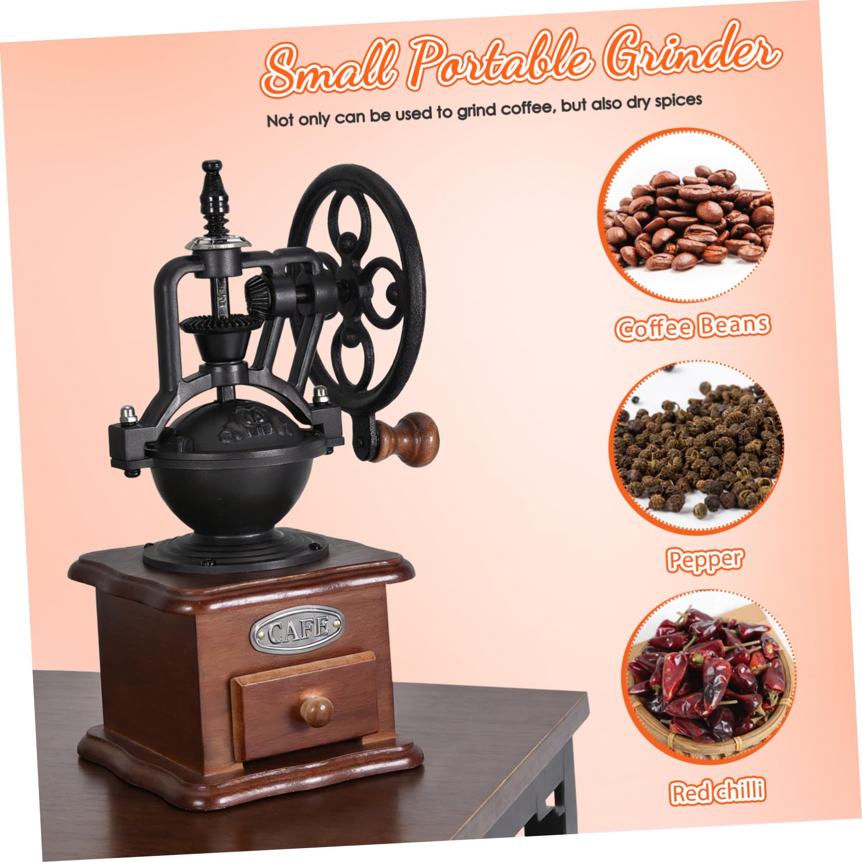 TOYANDONA Molinillo Manual de Café de Madera Vintage con Manivela Compacto y Portátil Molinillo para Granos Moler Café para Espresso y Uso Cocina