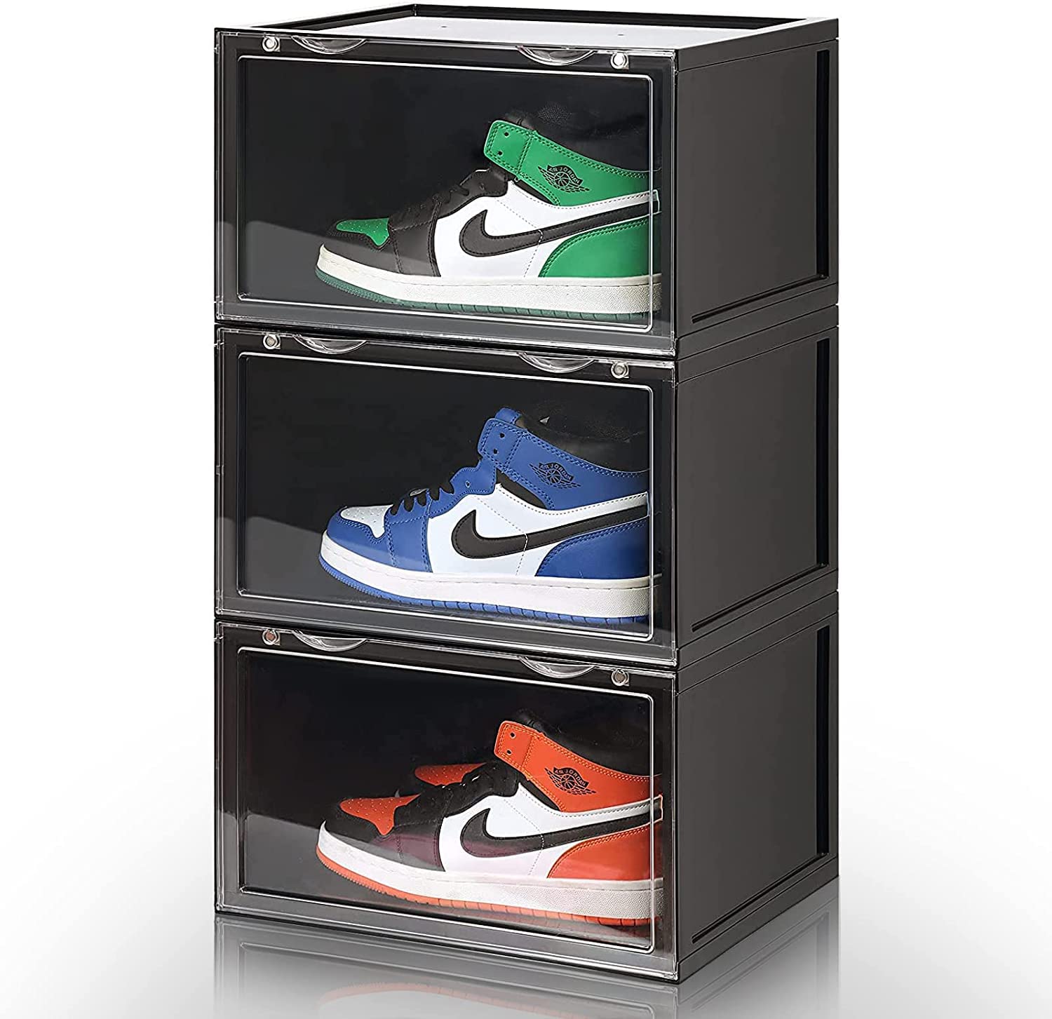 CPEX Black Transparent Stackable Magnetic Shoes Displays Rack Cabinets Storage Shoe Boxes & Organiser For Closet, Entryway (Pack Of 6)