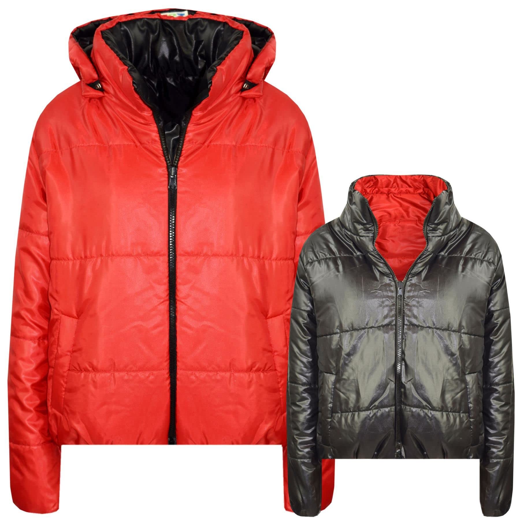 A2Z 4 Kids Dziewczyny Chłopcy Kurtka Dwustronna, Krótka, Z Kapturem, Wyściełana Podszewką Kurtki Puchowe - Reversible Jacket 492 Red 7-8.