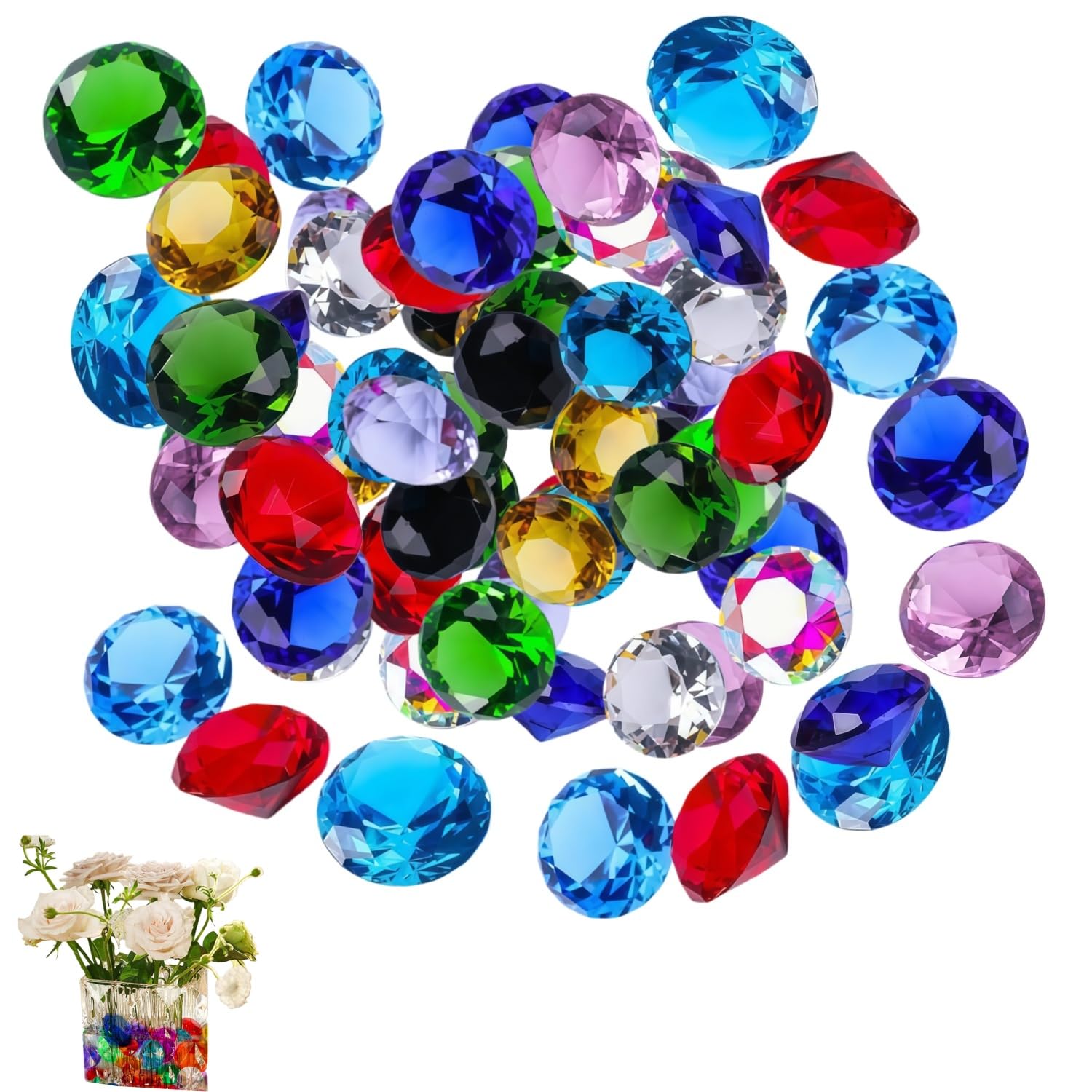 Zpeiran 100 pcs Acrylic Diamond Gem,20mm Plastic Diamond Gem Pirate Diamond Multi Colored Gemstones Pirate Treasure Hunt Gems Jewels for Party Favors Vase Fillers Wedding Decorations