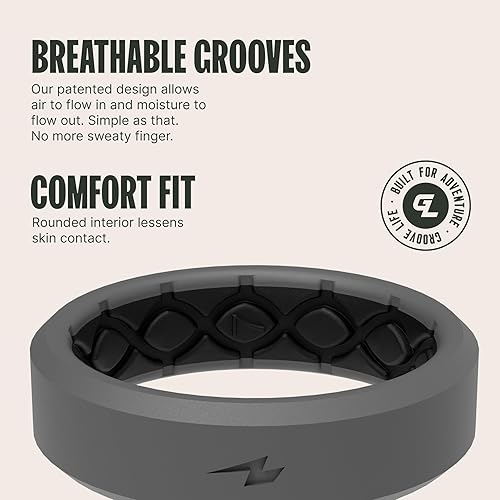 Miniatura 3 de Groove Life Zeus - Anillo fino Anillos de boda de silicona transpirable para mujer, cobertura de por vida, diseño único, anillo de ajuste cómodo
