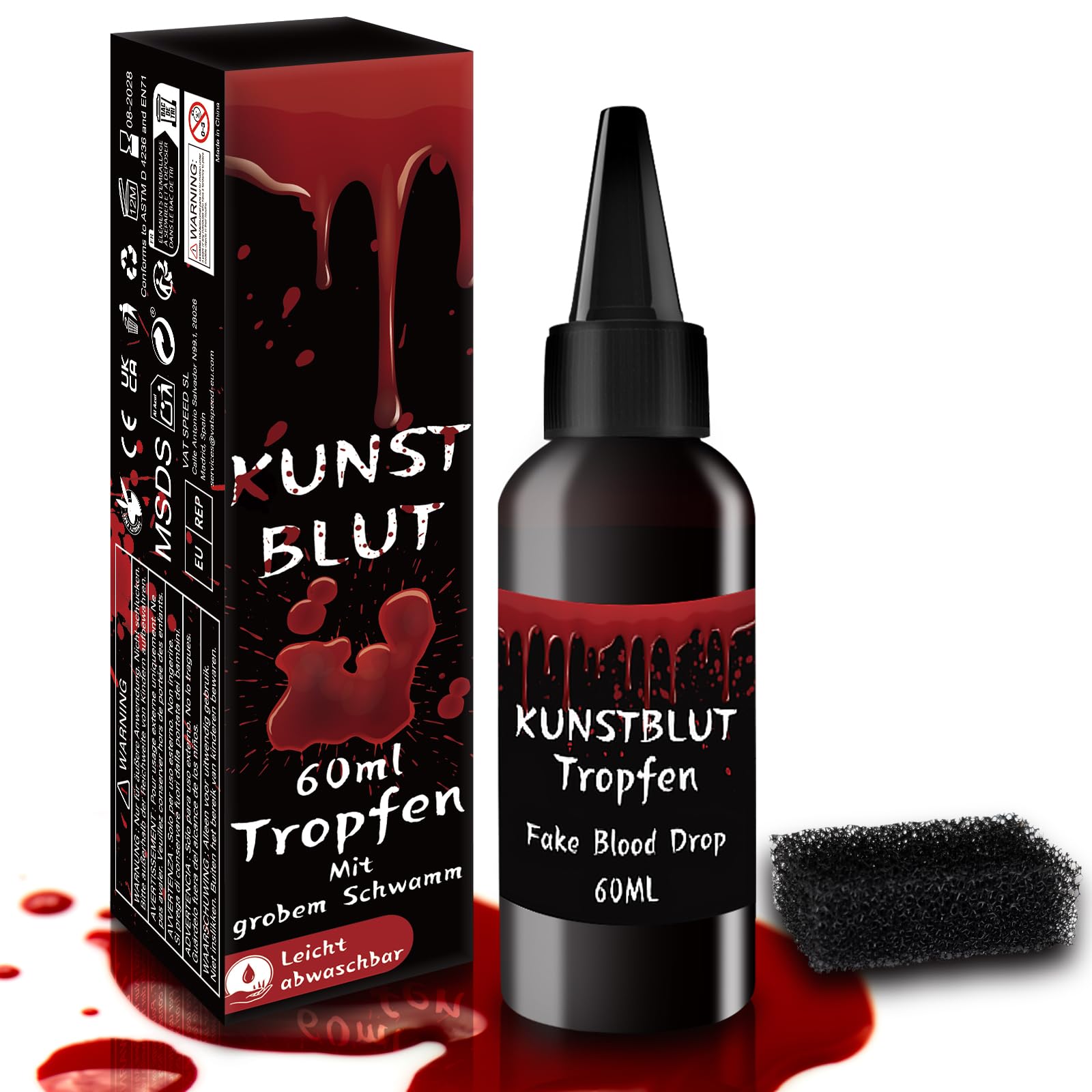 Kunstblut Für Halloween – 60 Ml, Dunkelrot, Für Haut & Kleidung, Waschbar & Hautverträglich