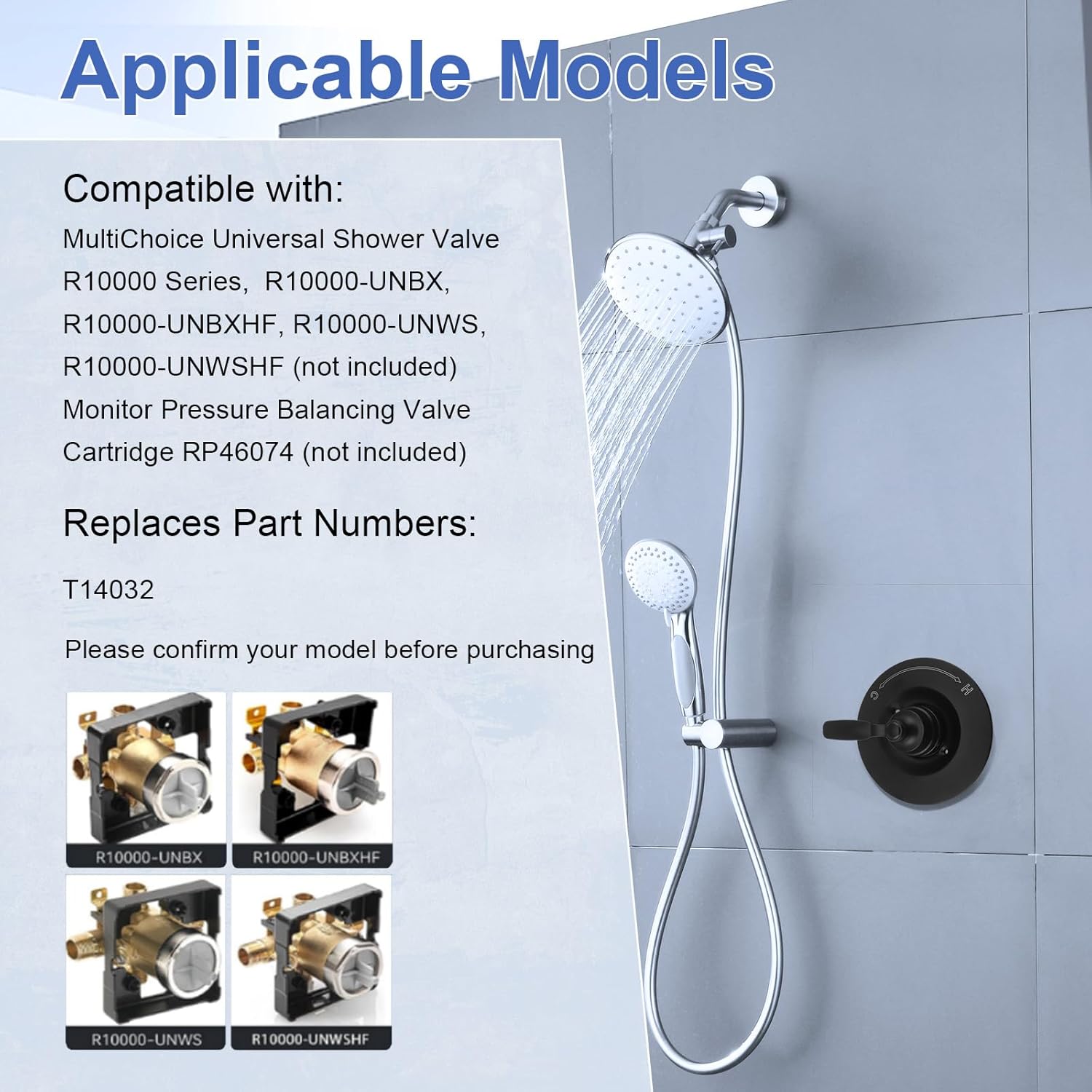 T14032-BL Shower Handle Compatible with Delta Shower Trim Kit 14 Series Matte Black Shower Handle Replacement Fits R10000 Series Valves RP46074