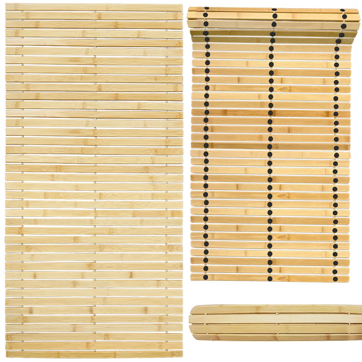Bounabay Badematte Holz Sauna Bodenrost Rollrost Fussmatte aus Bambus 100 x 50 cm, Sauna Türmatte Rollrost Fußmatte, Sauna bodenmatte/badvorleger Holz