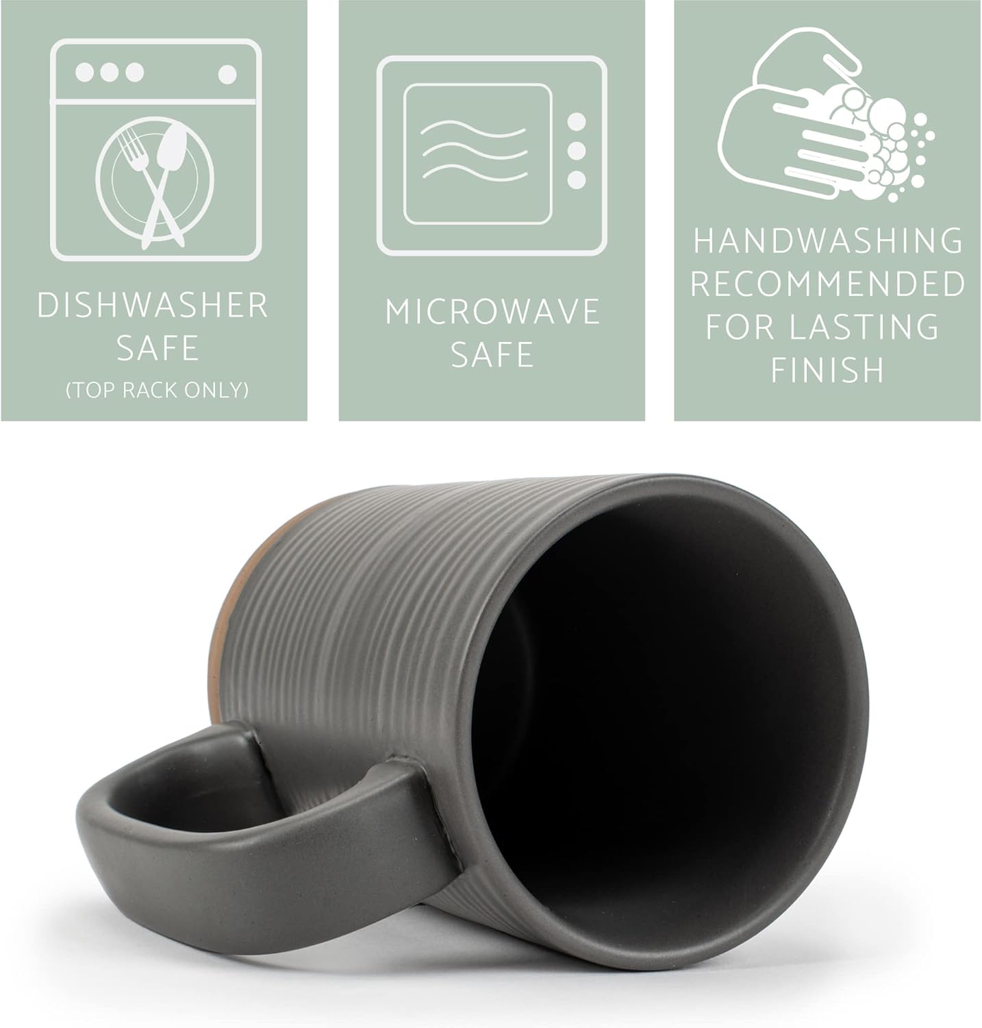 Elanze Designs Tall Ribbed Raw Clay Bottom Grey 16 ounce Ceramic Coffee Mugs Set of 4 - Image 4