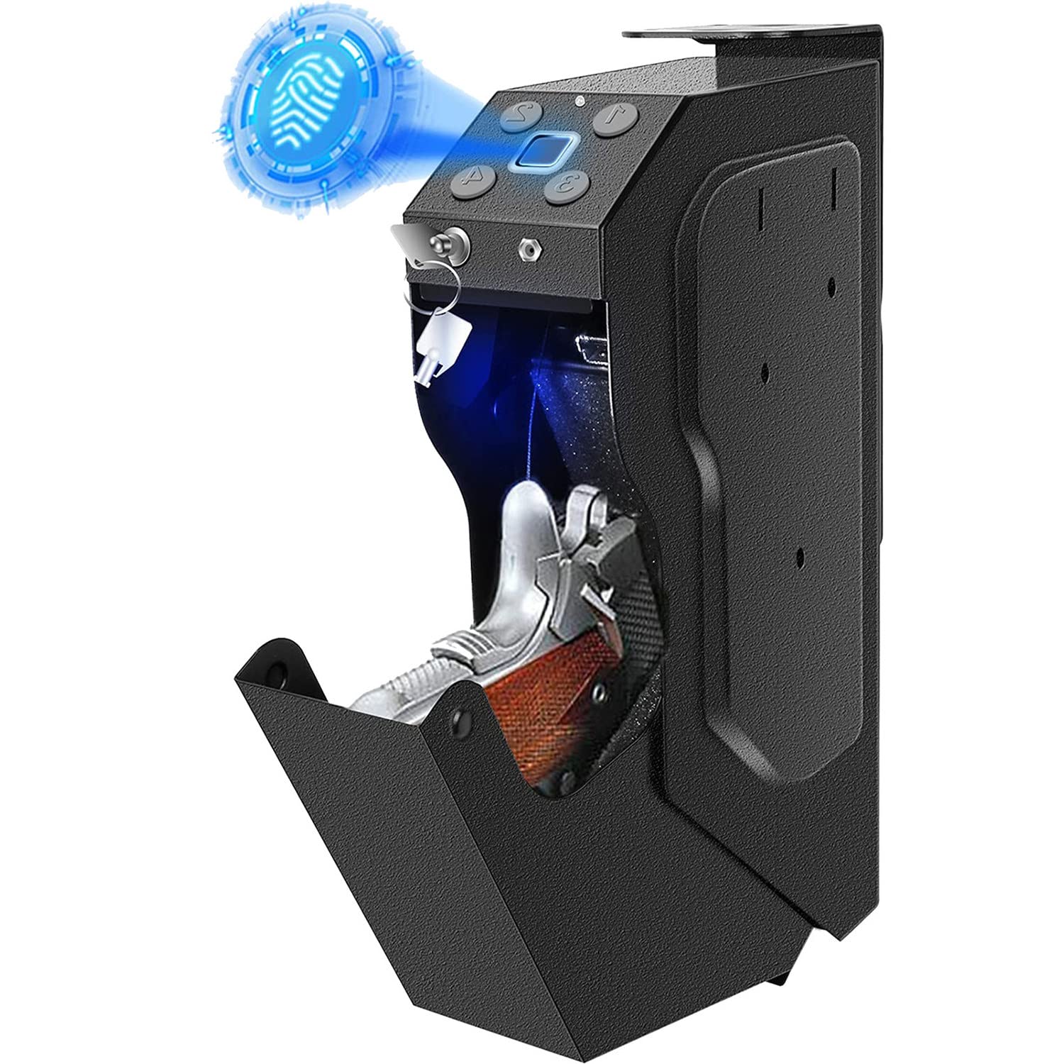 Cassaforte per Pistola Intelligente,Cassaforte per Impronte Digitali Biometrica Portatile,Cassaforte per Pistola,Cassaforte per Pistola con Chiave di Riserva E Lucchetto a Combinazione