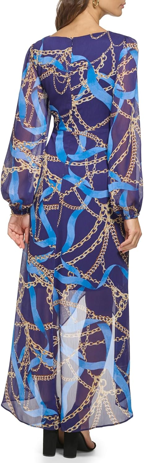Guess Womens Longsleeve Scarf Print Chiffon Maxi Dress - Image 3