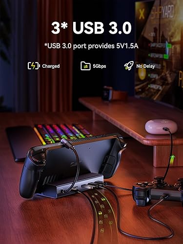 Miniatura 4 de Base de acoplamiento para Steam Deck, QUUGE 6 en 1 Soporte de base de Steam Deck HDMI 2.0 4K60Hz, 1 puerto Ethernet de 1000 Mb, 3 USB-A 3.0, 1