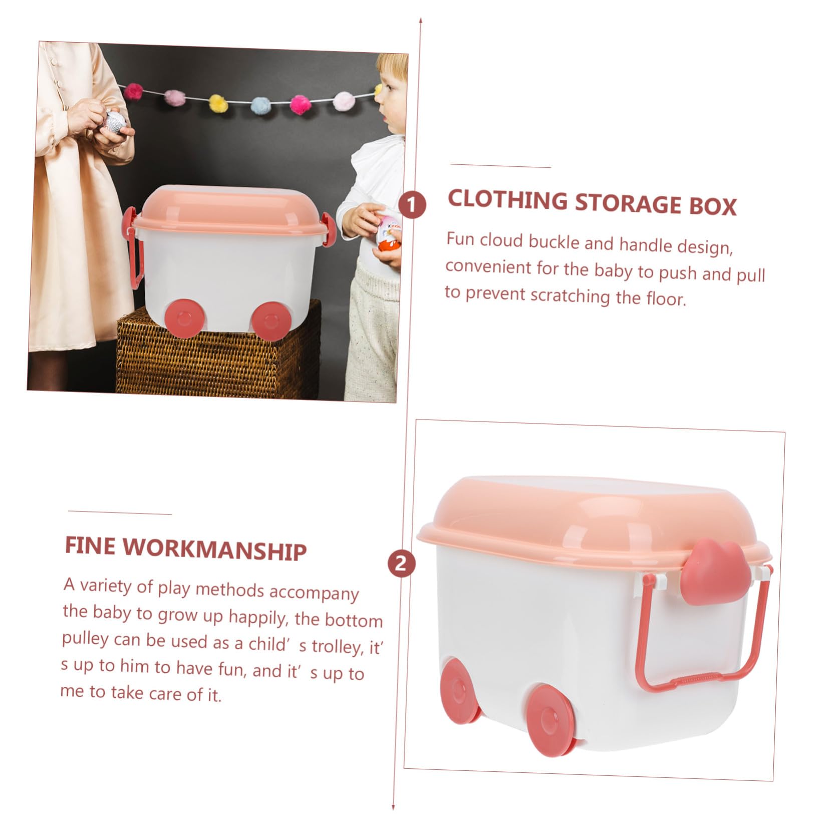 Scatola per Giocattoli in Plastica Rosa con e Ruote Contenitore per Oggetti e Cosmetici Organizer Leggero e Cameretta