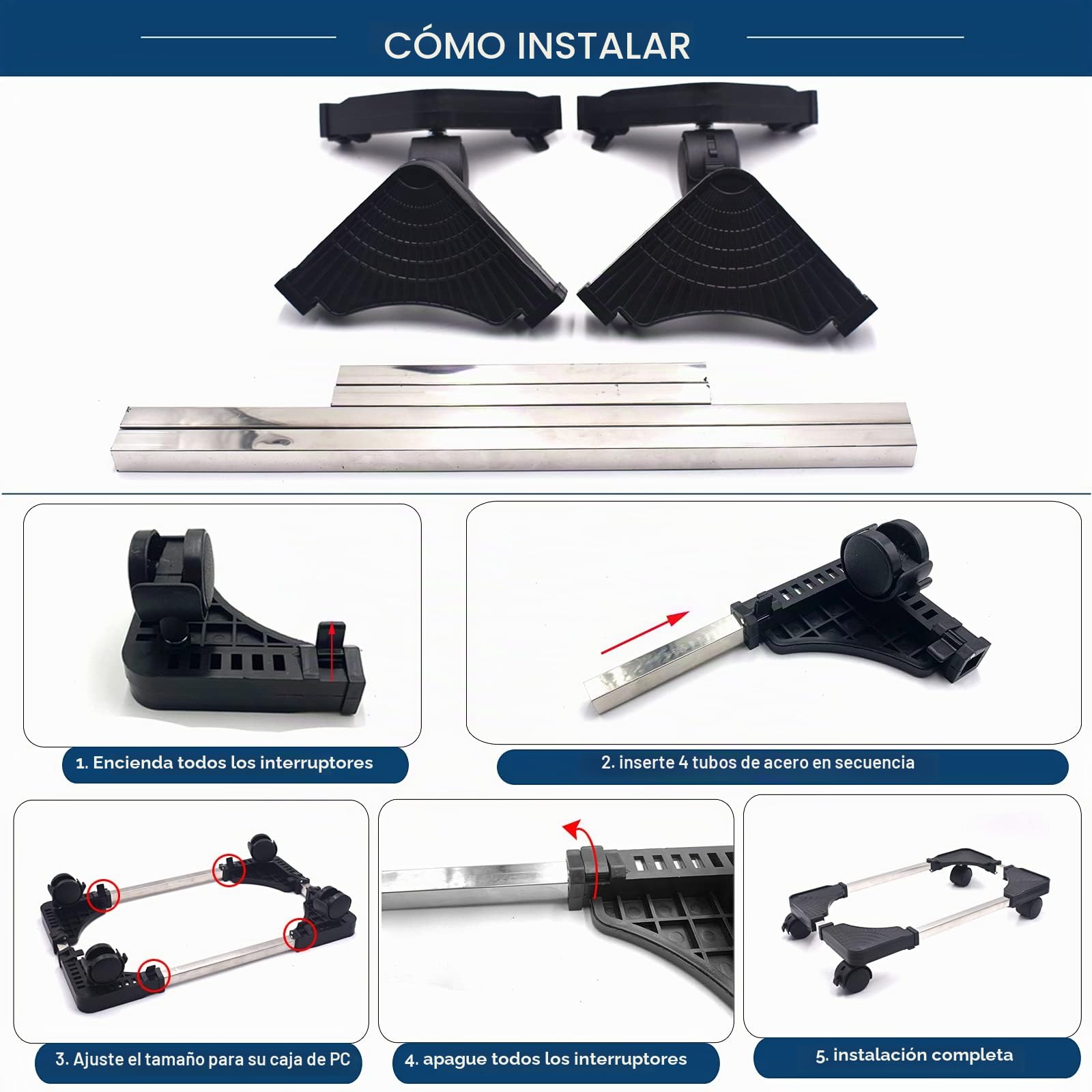 Soporte para PC, Soporte Escritorio Ordenador, Soporta hasta 25kg, Soporte Universal Ajustable CPU Ruedas con función de Bloqueo-Negro