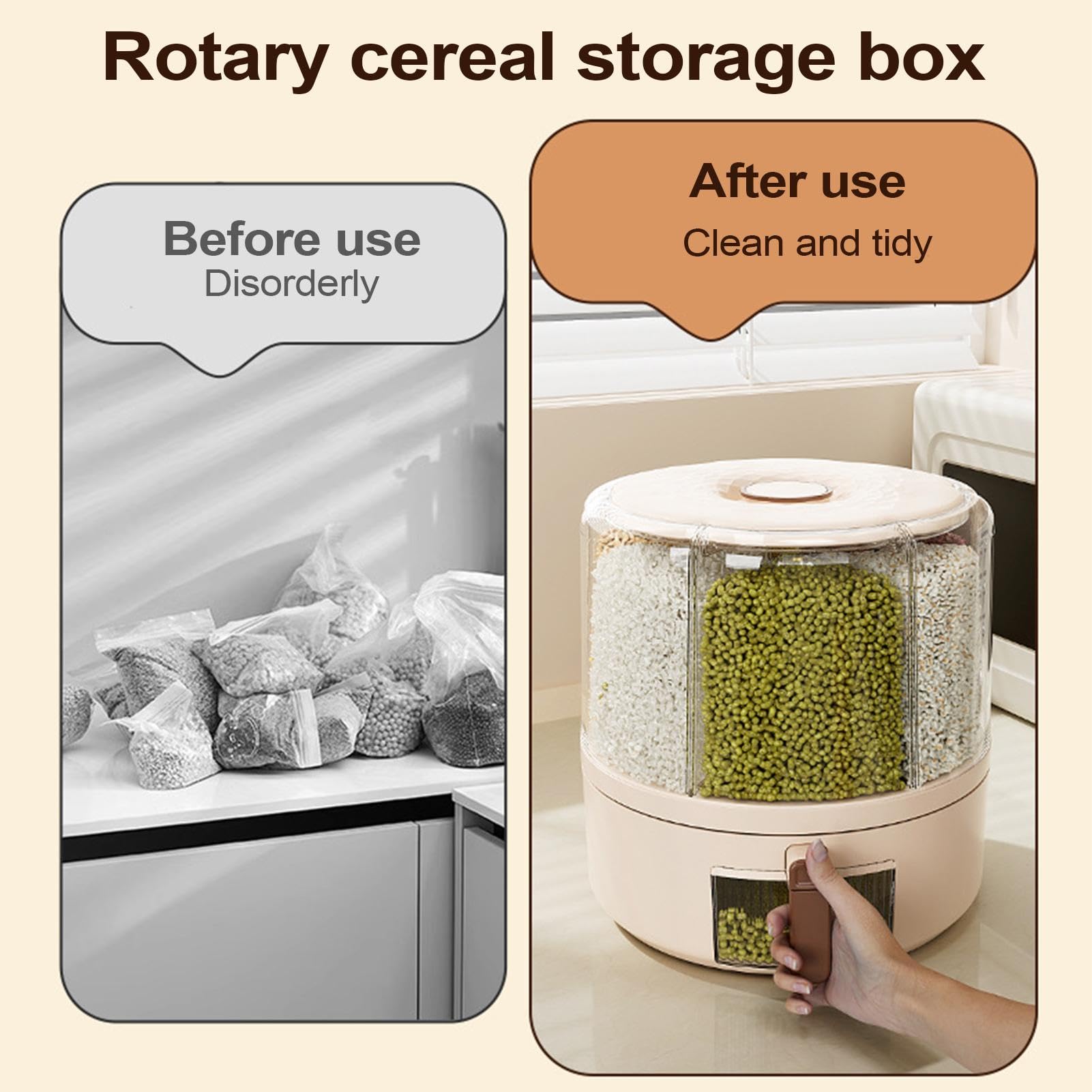 Dispensador de granos de cocina,Dispensador de almacenamiento de granos - Contenedor de alimentos secos desmontable de múltiples rejillas con rotación de 360 grados | Organización hermética para enc