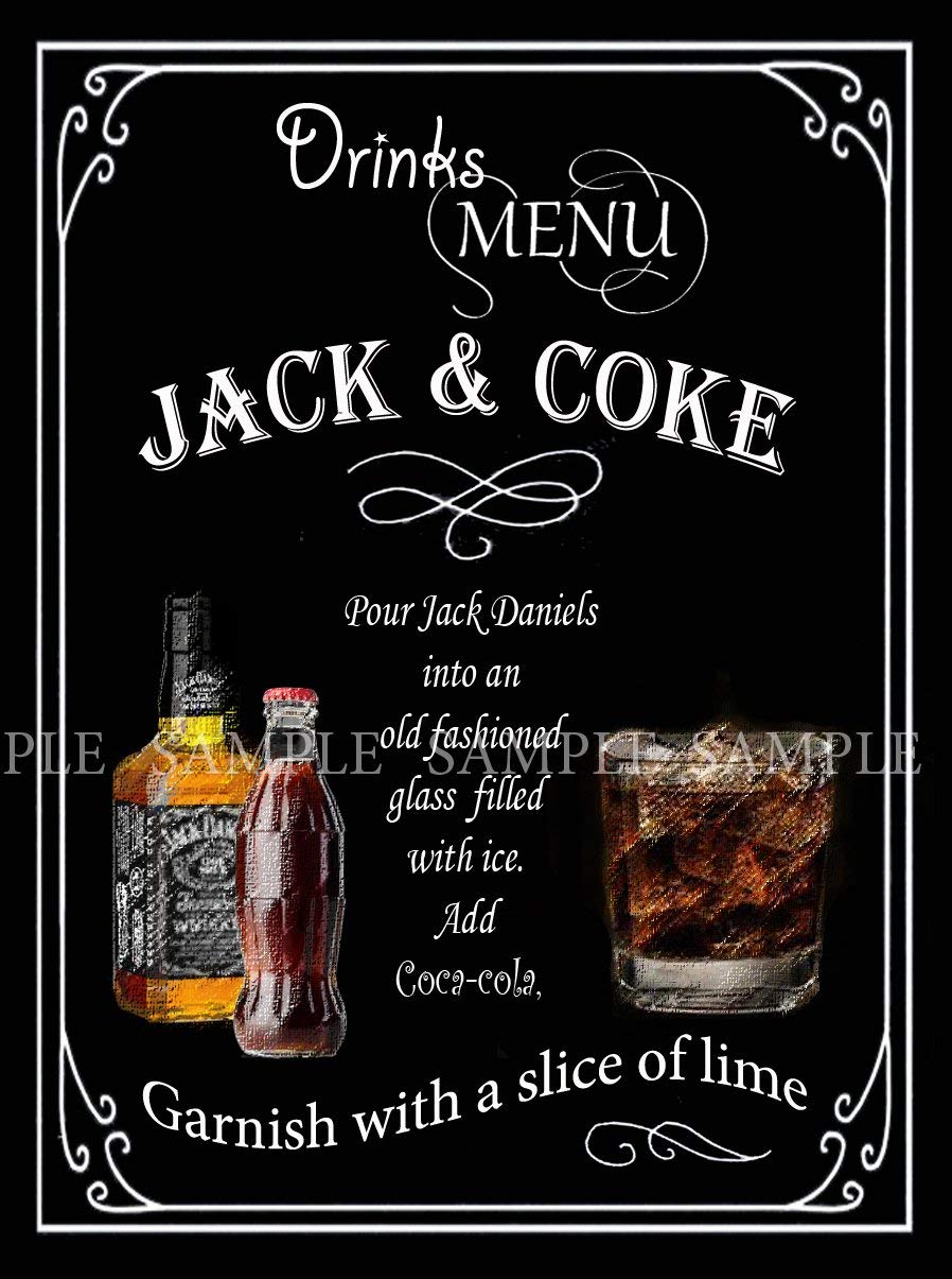 Cass Black Pub Favorites " Jack & Coke" - Bar Metal Sign 16" X 12" (Inches) 400 X 300 (Mm)